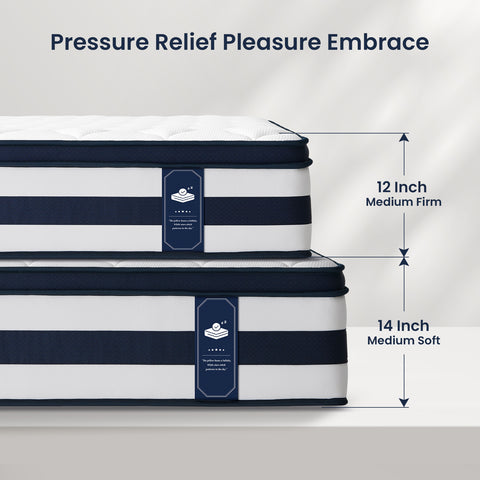 The 12-inch mattress is lower in height, contains less foam, and has a firm-to-medium firmness level, making it more suitable for those who prefer strong support. The 14-inch mattress is taller, contains more foam, and features a multi-layer foam structure that balances the firmness of the springs, resulting in a medium-to-soft firmness level, making it more suitable for those who prefer softer mattresses.